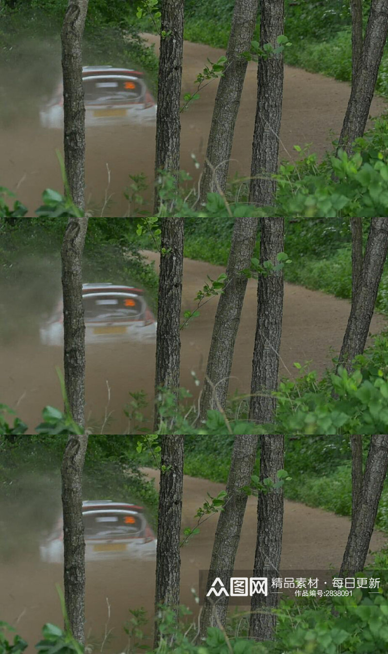 拉力赛车穿过森林里的土路实拍视频素材