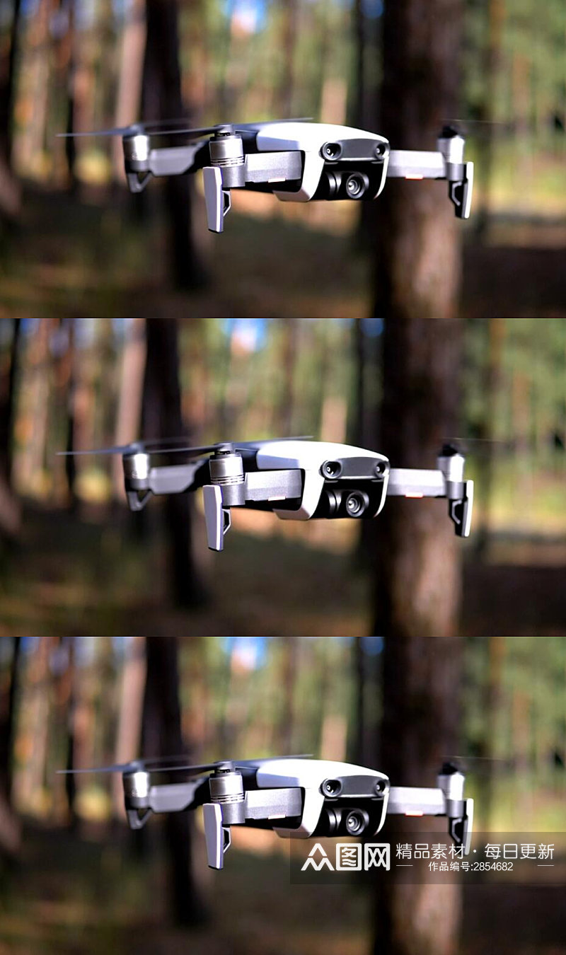 慢镜头摄影树林里盘旋的无人机实拍视频素材
