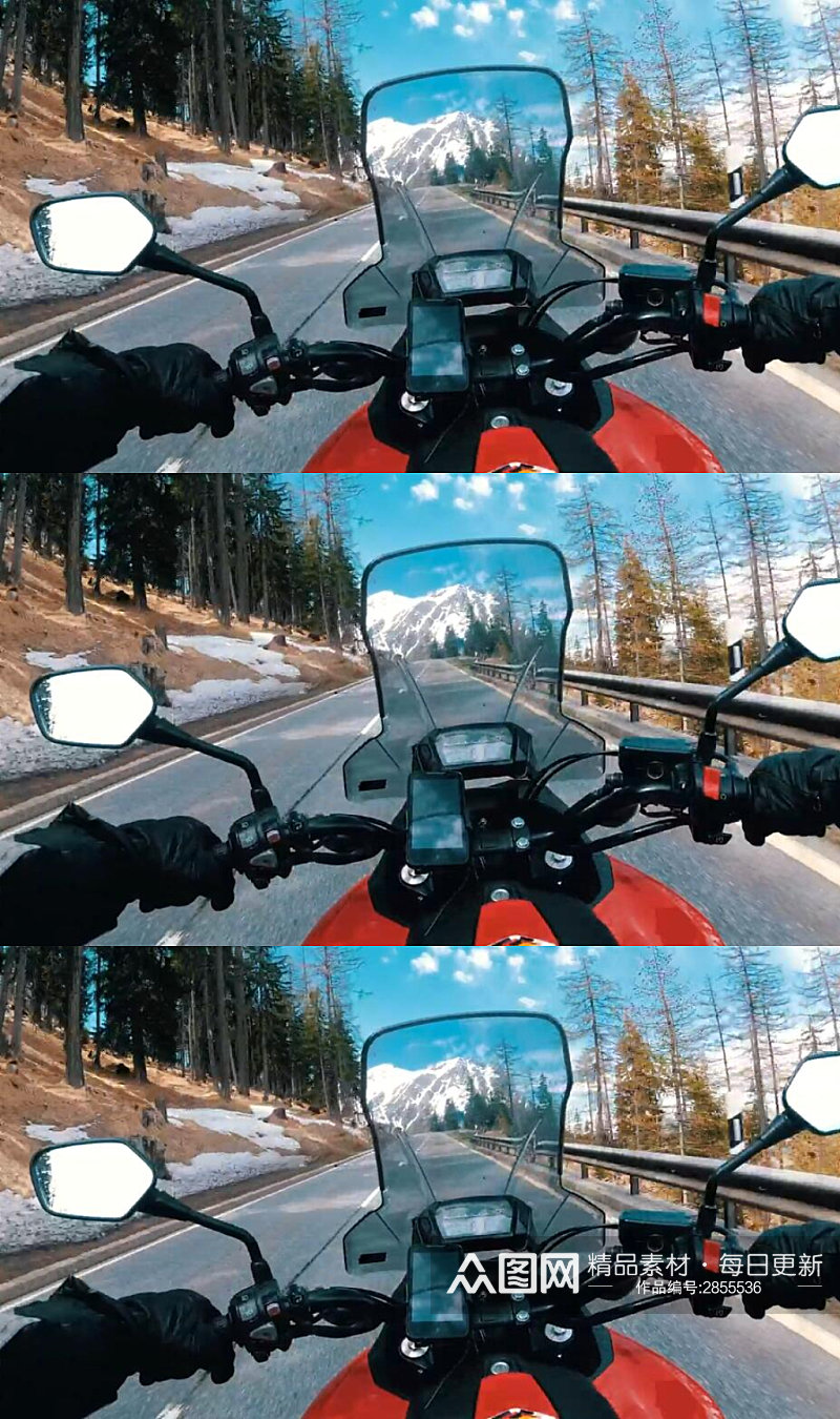 骑摩托车在山路上行驶的沿途美景实拍视频素材