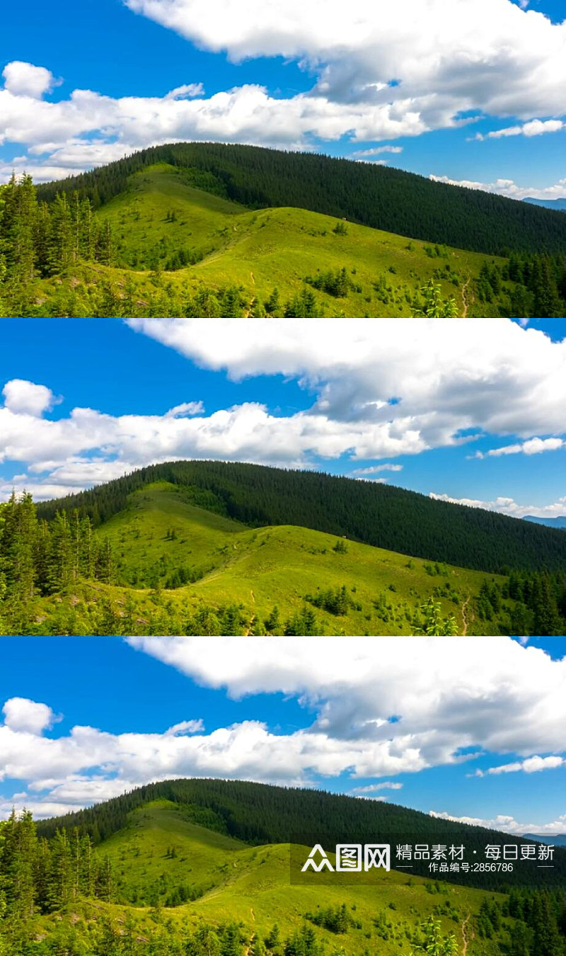 延时摄影蓝天白云下的绿色山景实拍风景视频素材