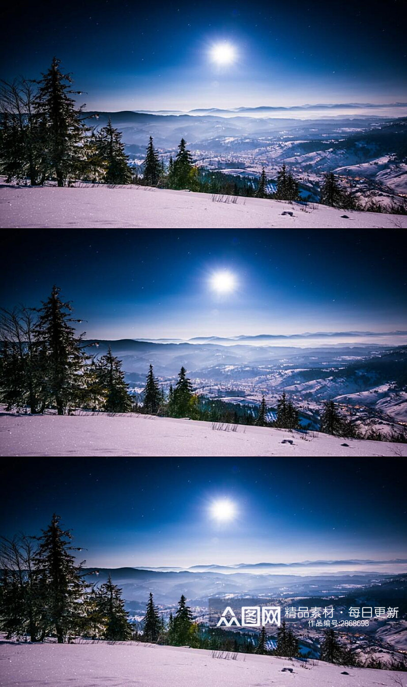 延时摄影冬季山脉森林星空月亮实拍视频素材