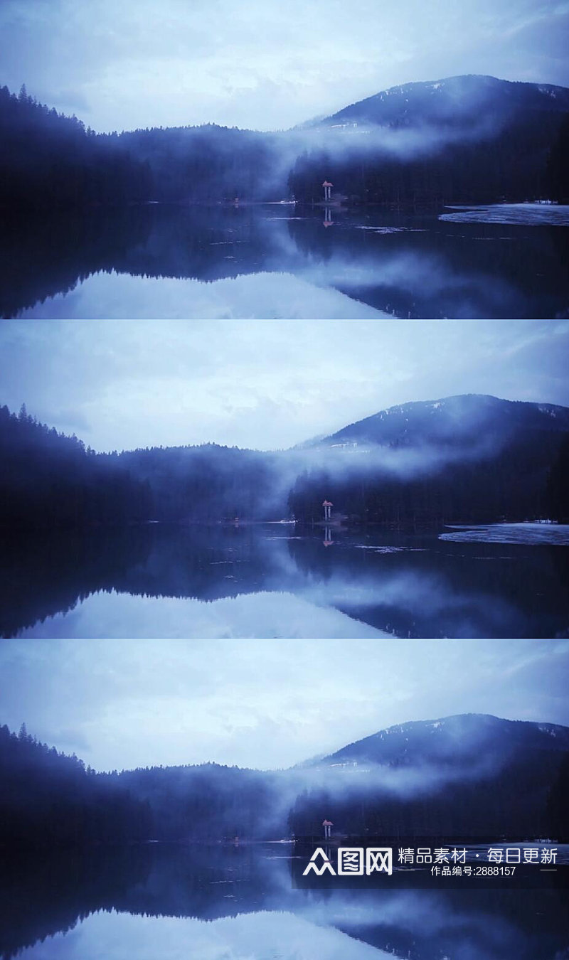 湖泊薄雾神秘森林美景实拍视频素材