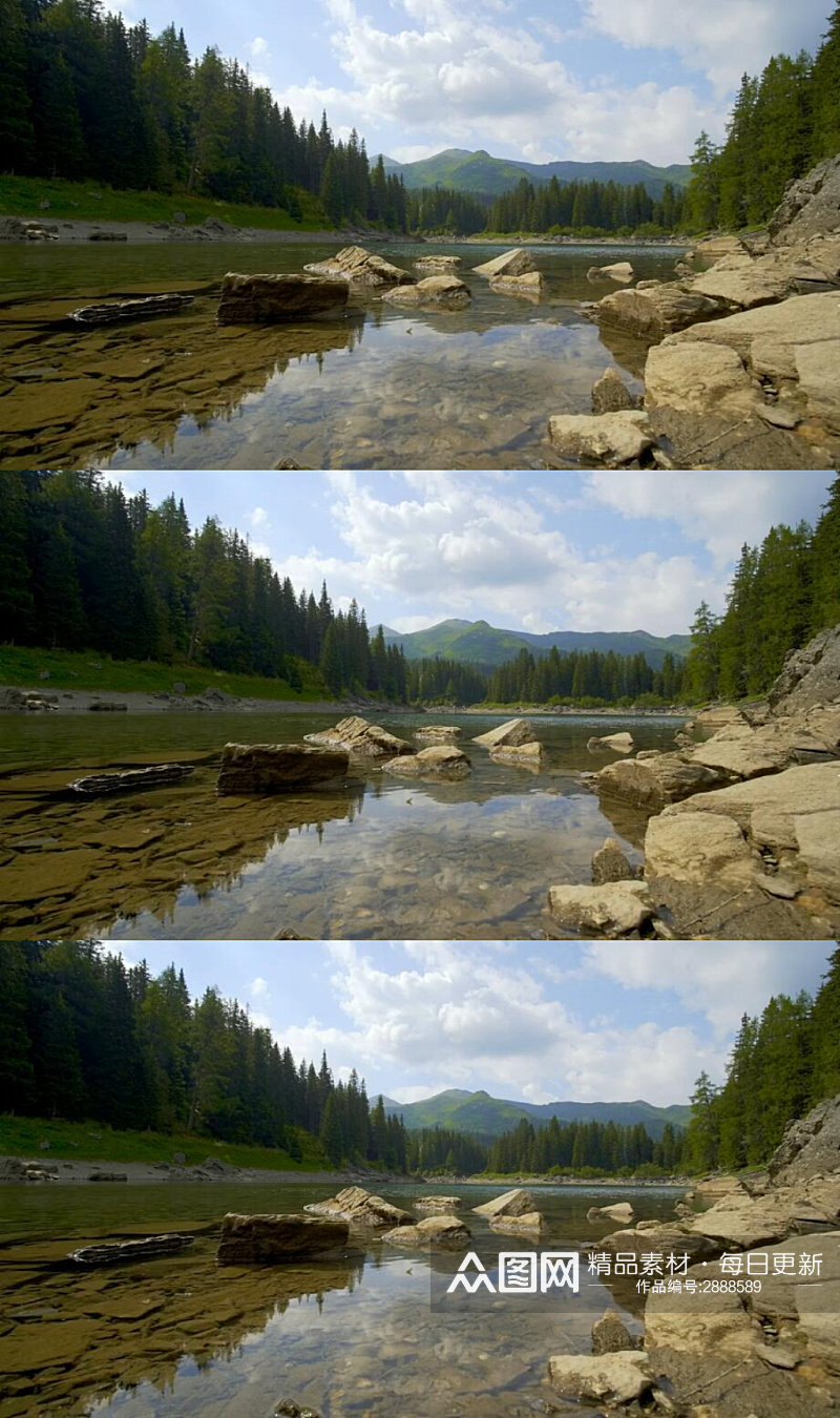 森林景观中清澈的湖泊实拍视频素材