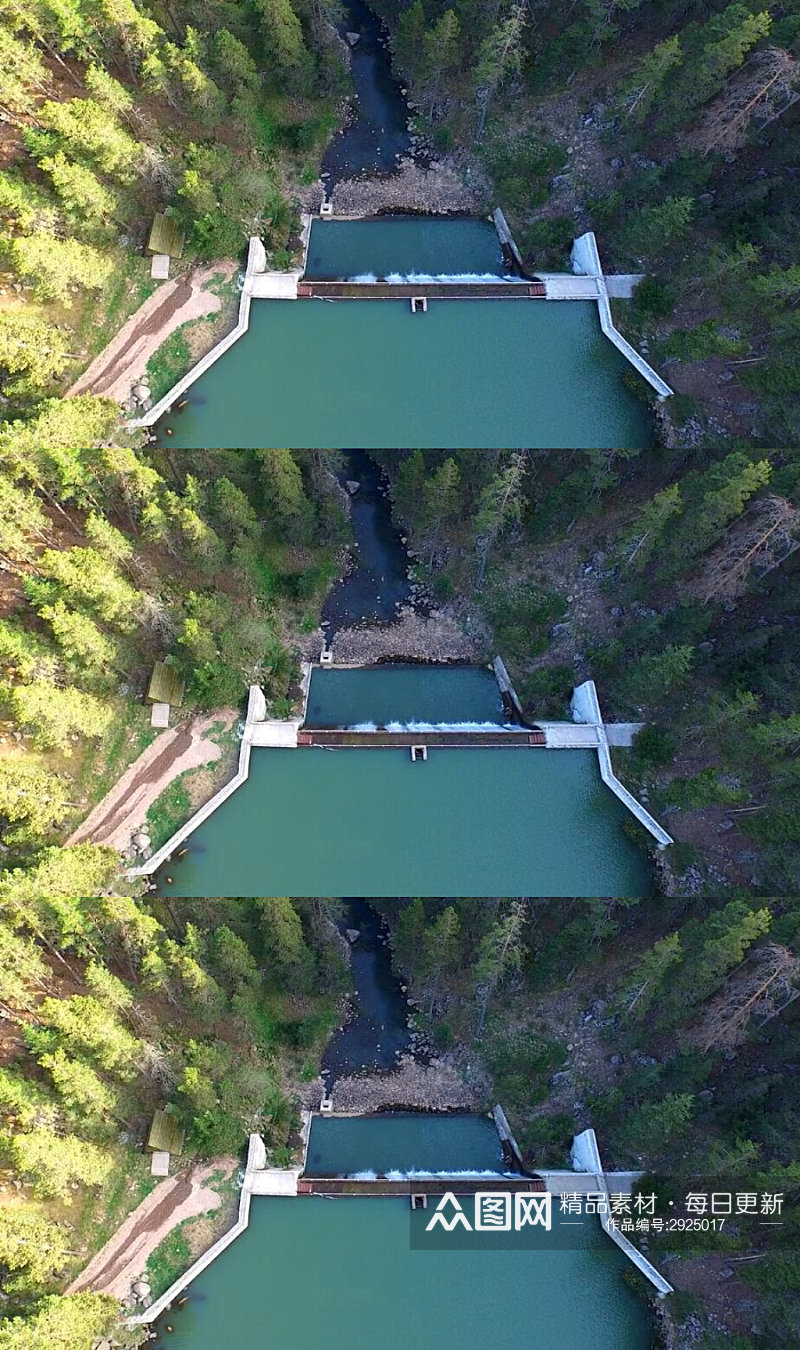 航拍森林山脉间的河流大坝实拍 风景视频素材