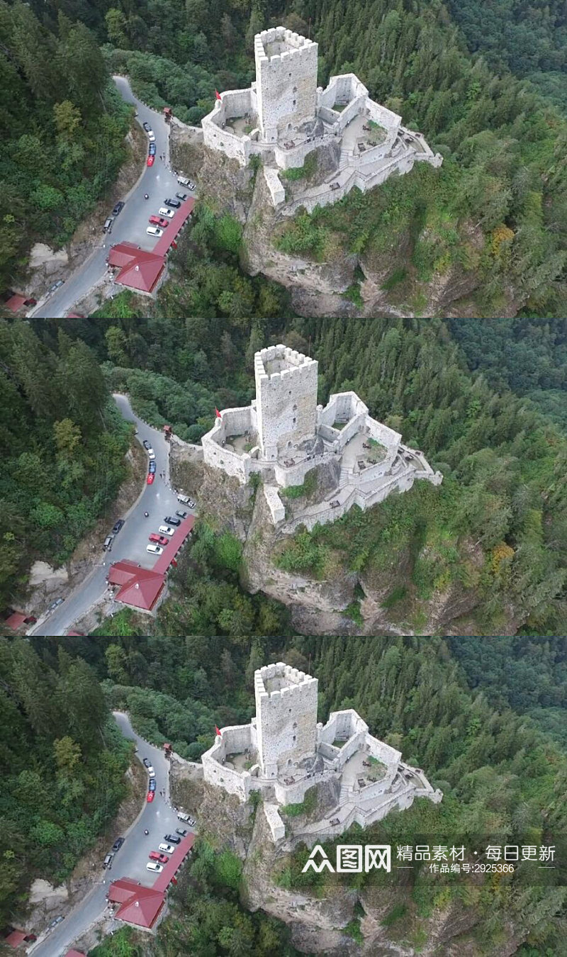 航拍森林中央的中世纪城堡实拍视频素材