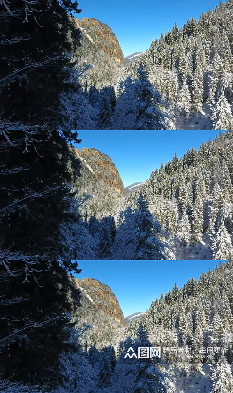 航拍冬季雪山森林美景实拍视频素材
