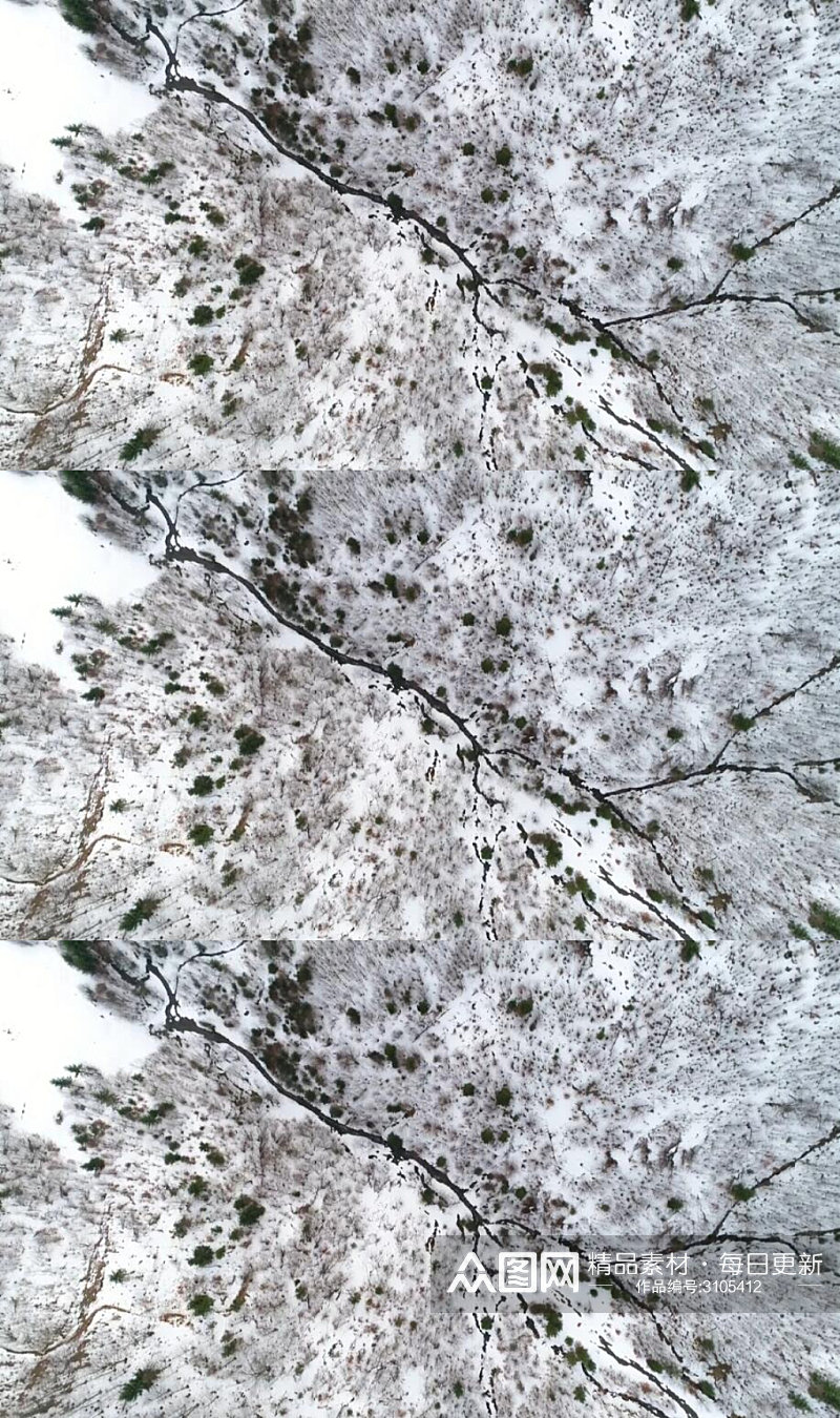 鸟瞰航拍森林中冰冻的溪流实拍视频素材