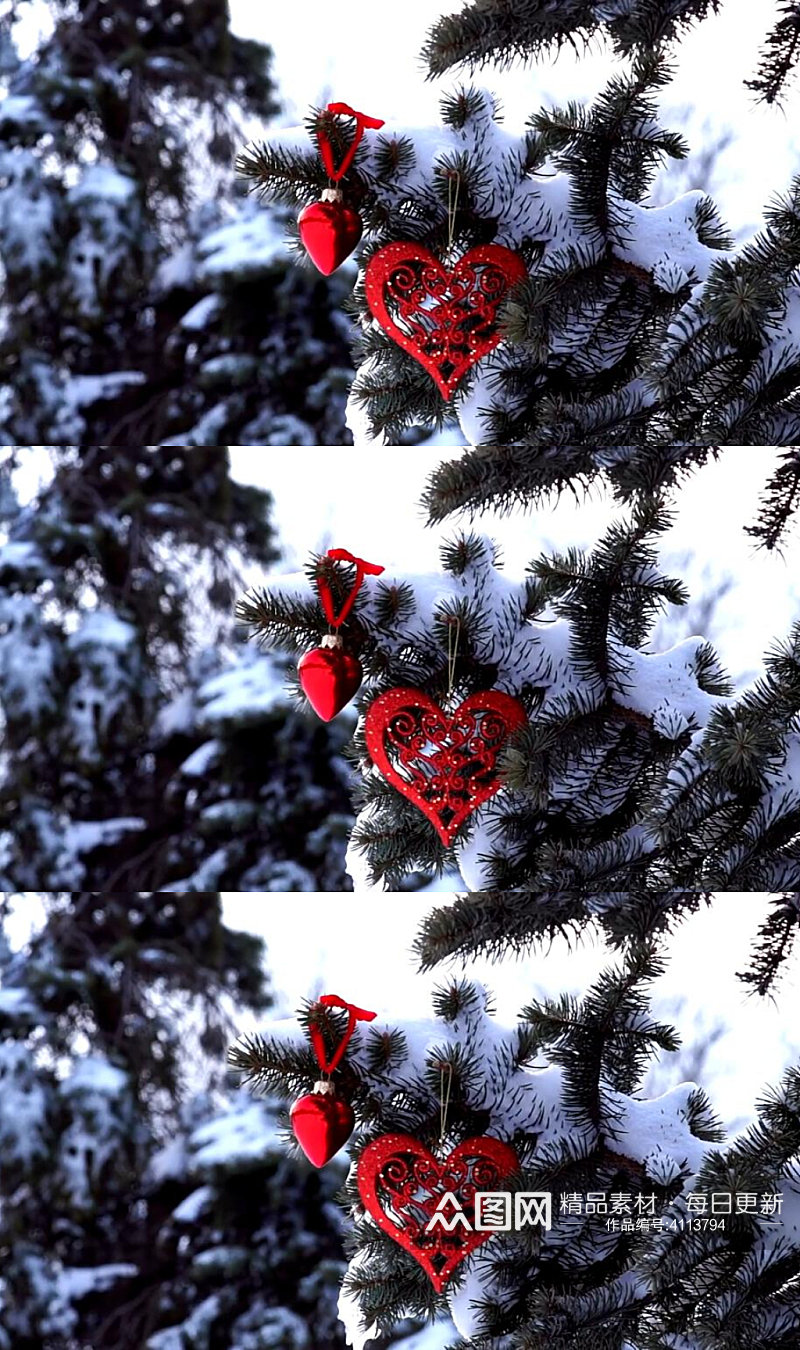 冬季圣诞节松树上的圣诞装饰实拍视频素材