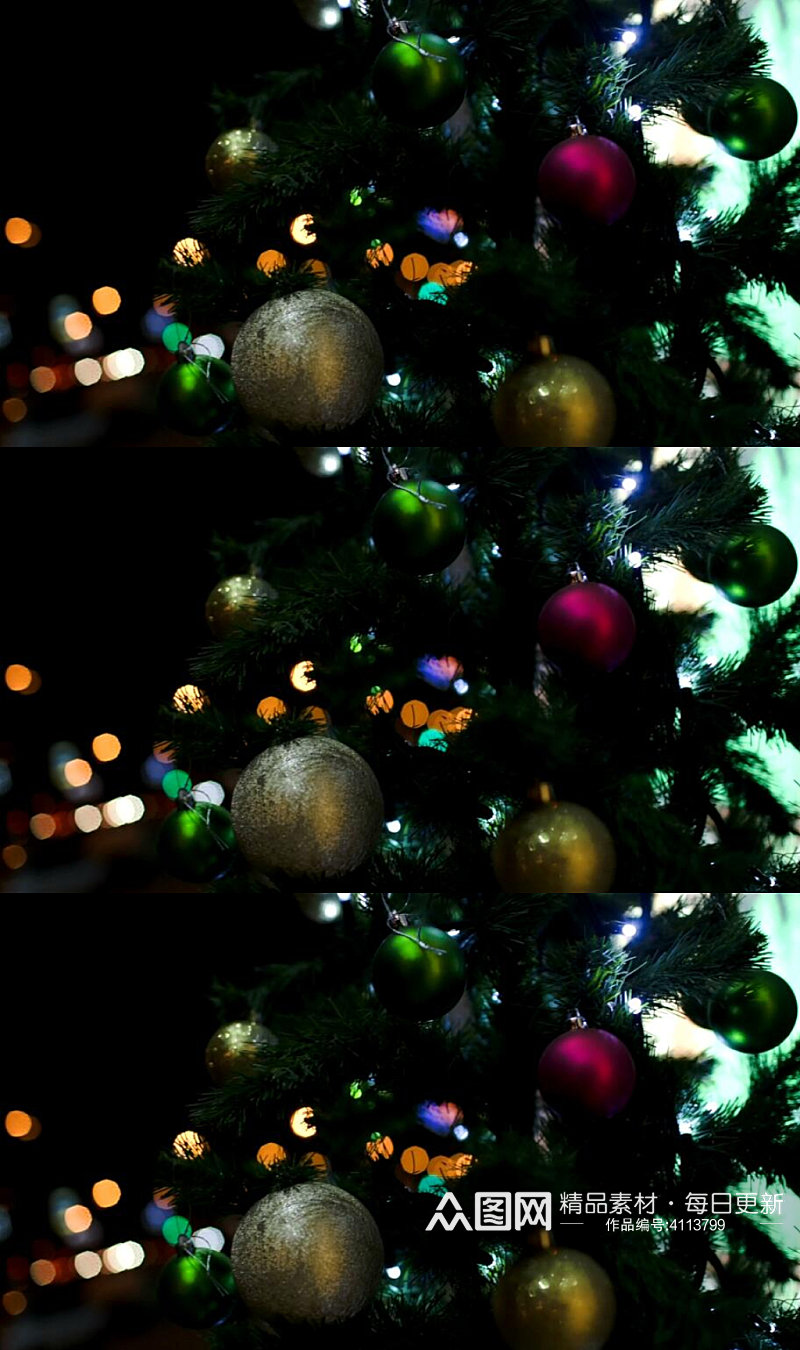 圣诞节散景灯穿过圣诞树实拍视频素材