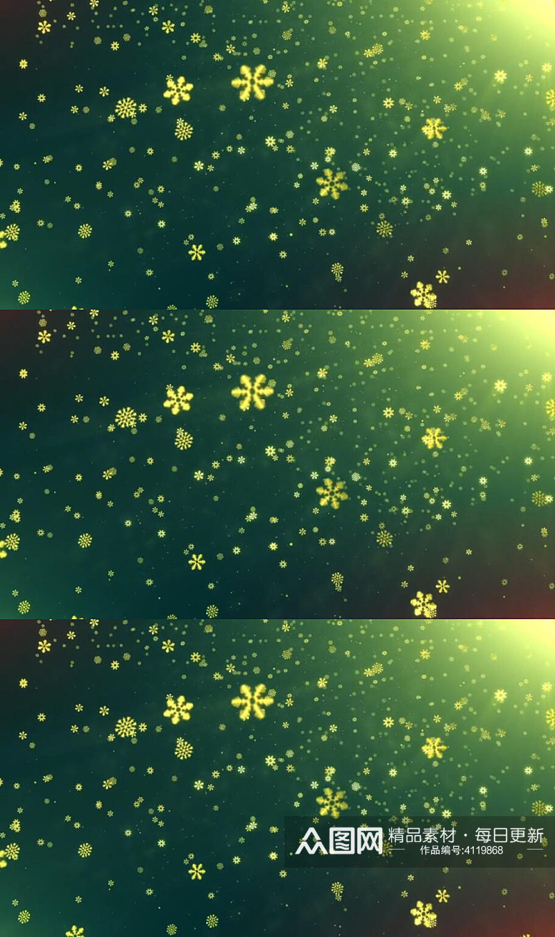 绿色背景下的金色雪花背景视频素材