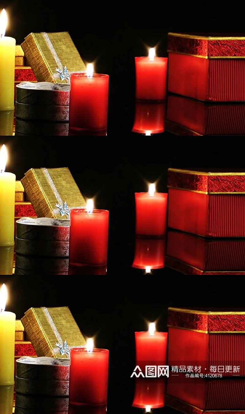 圣诞节夜晚桌上的蜡烛圣诞礼物实拍视频素材