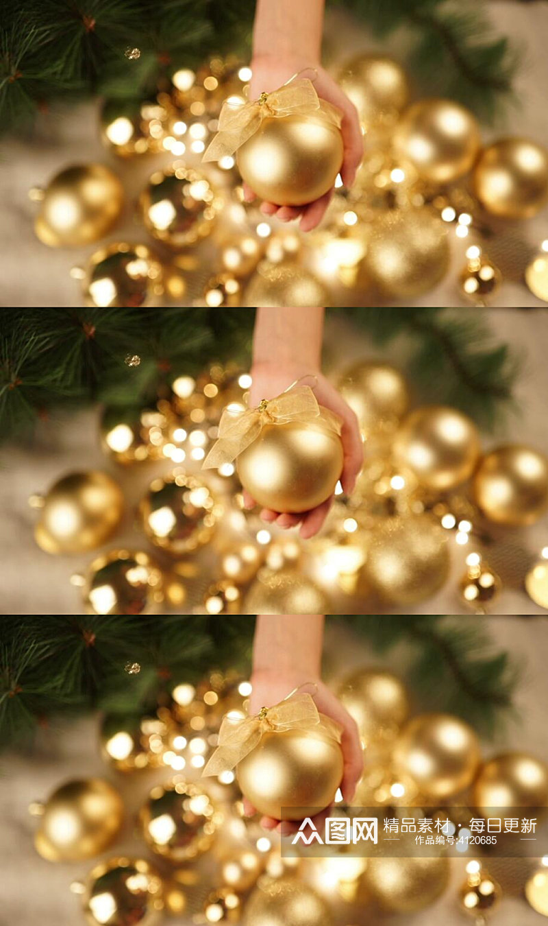 圣诞装饰品金色散景实拍视频素材