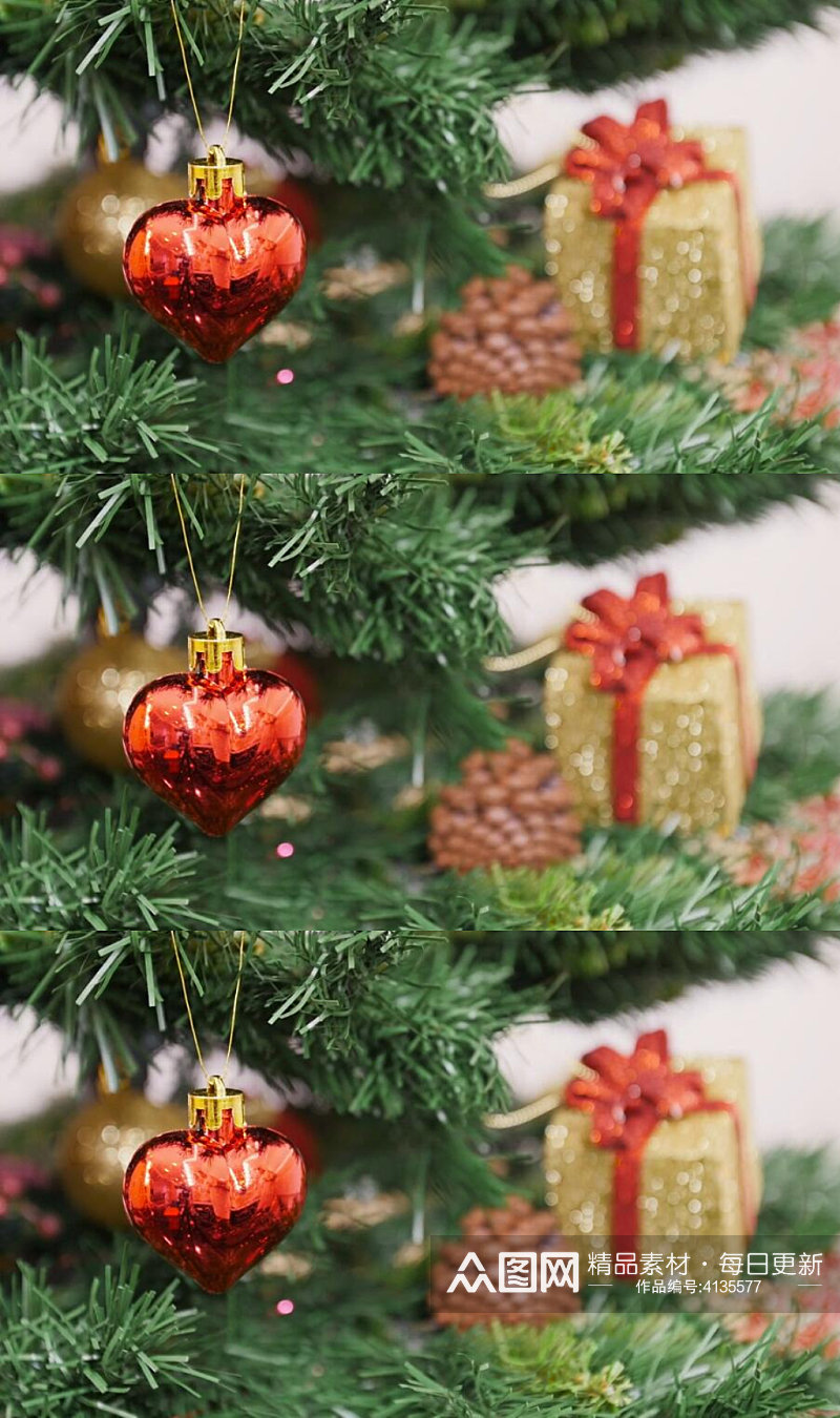 圣诞树上挂的圣诞装饰品实拍视频素材