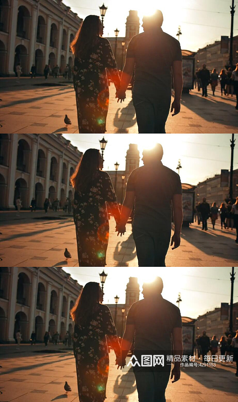 情人节情侣在夕阳下手牵手甜蜜约会实拍视频素材