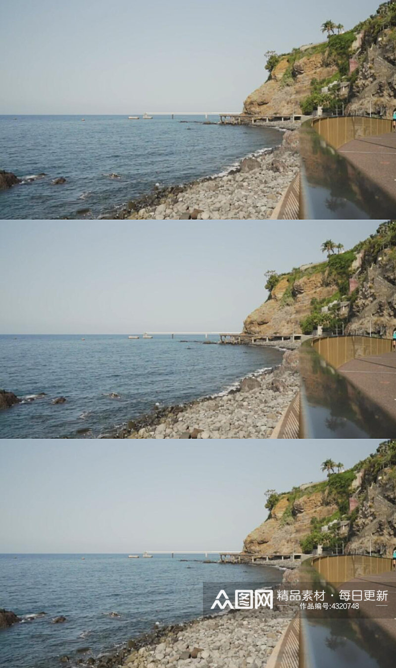 大海海滨的旅游木板路美景实拍视频素材