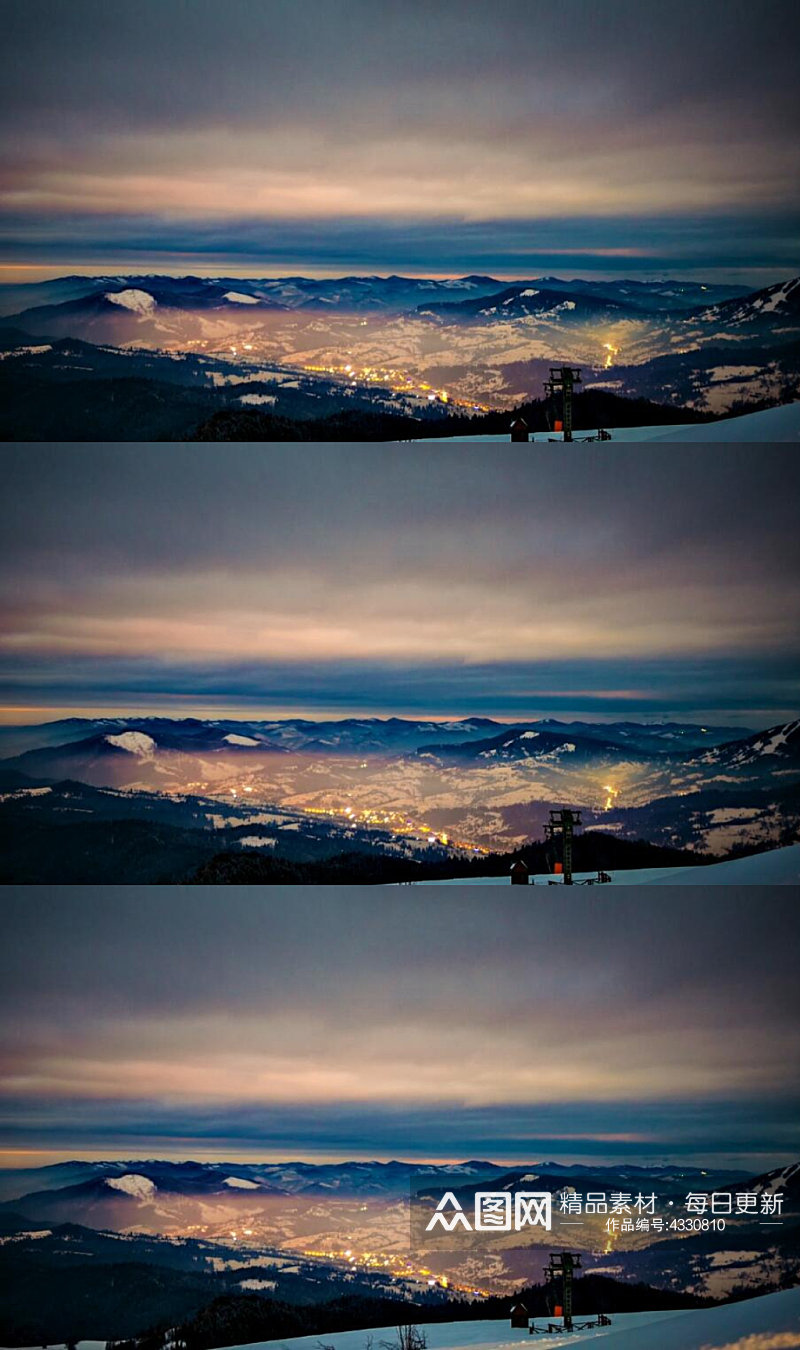 延时摄影北欧雪山山间城市夜景视频素材
