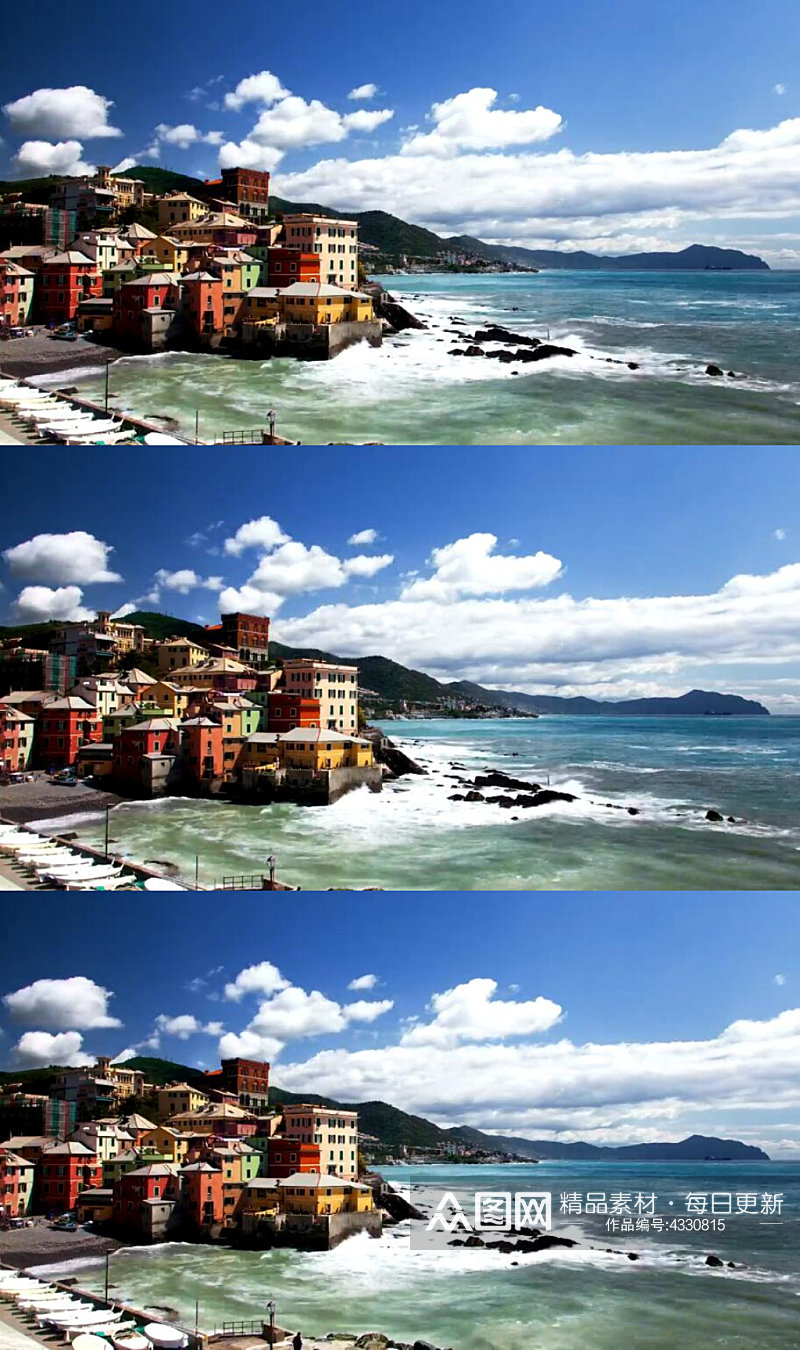 延时摄影意大利海岸边的渔村建筑美景视频素材