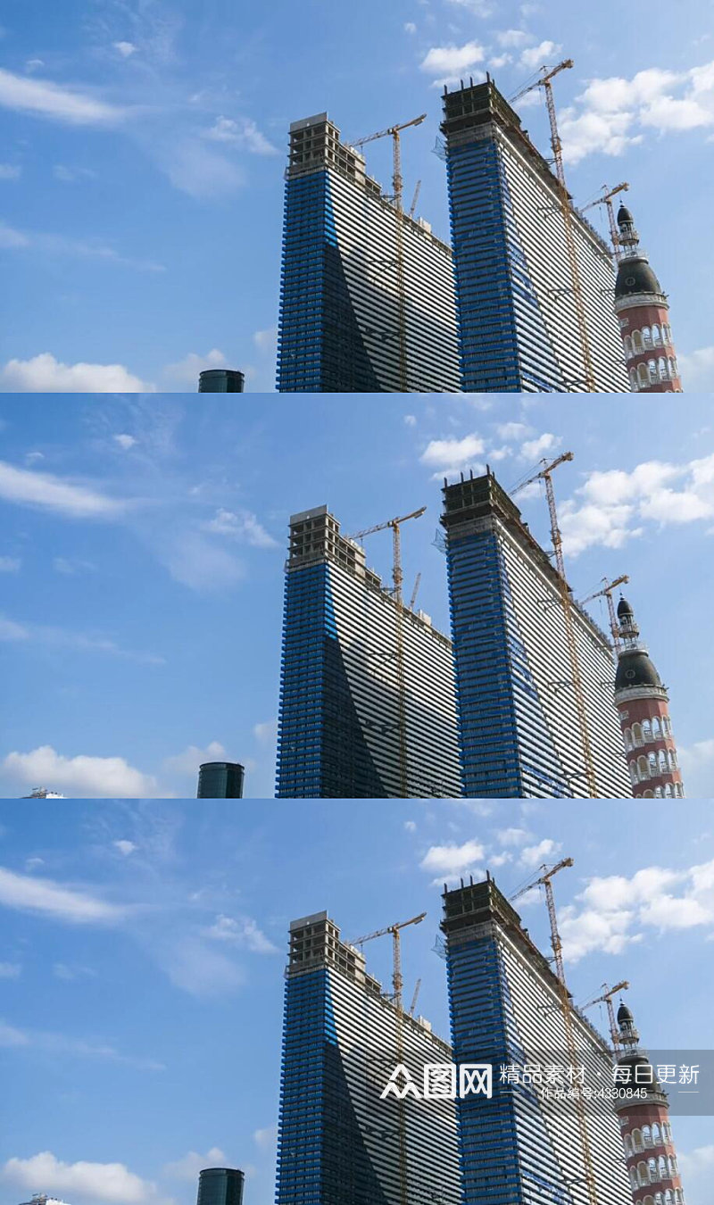 延时摄影城市建筑大楼建设起重机视频素材