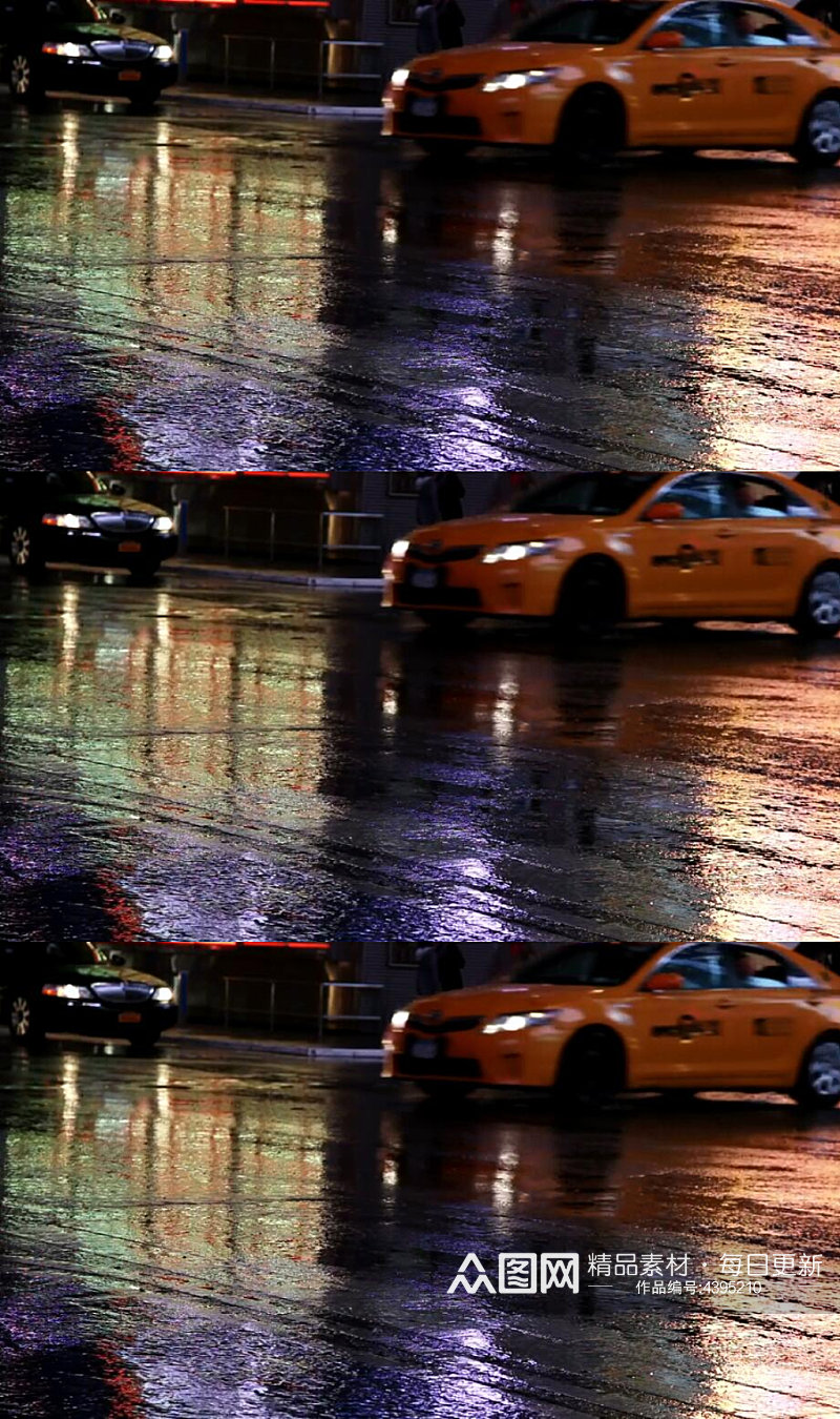 夜晚下雨天的纽约街头车辆交通视频素材素材