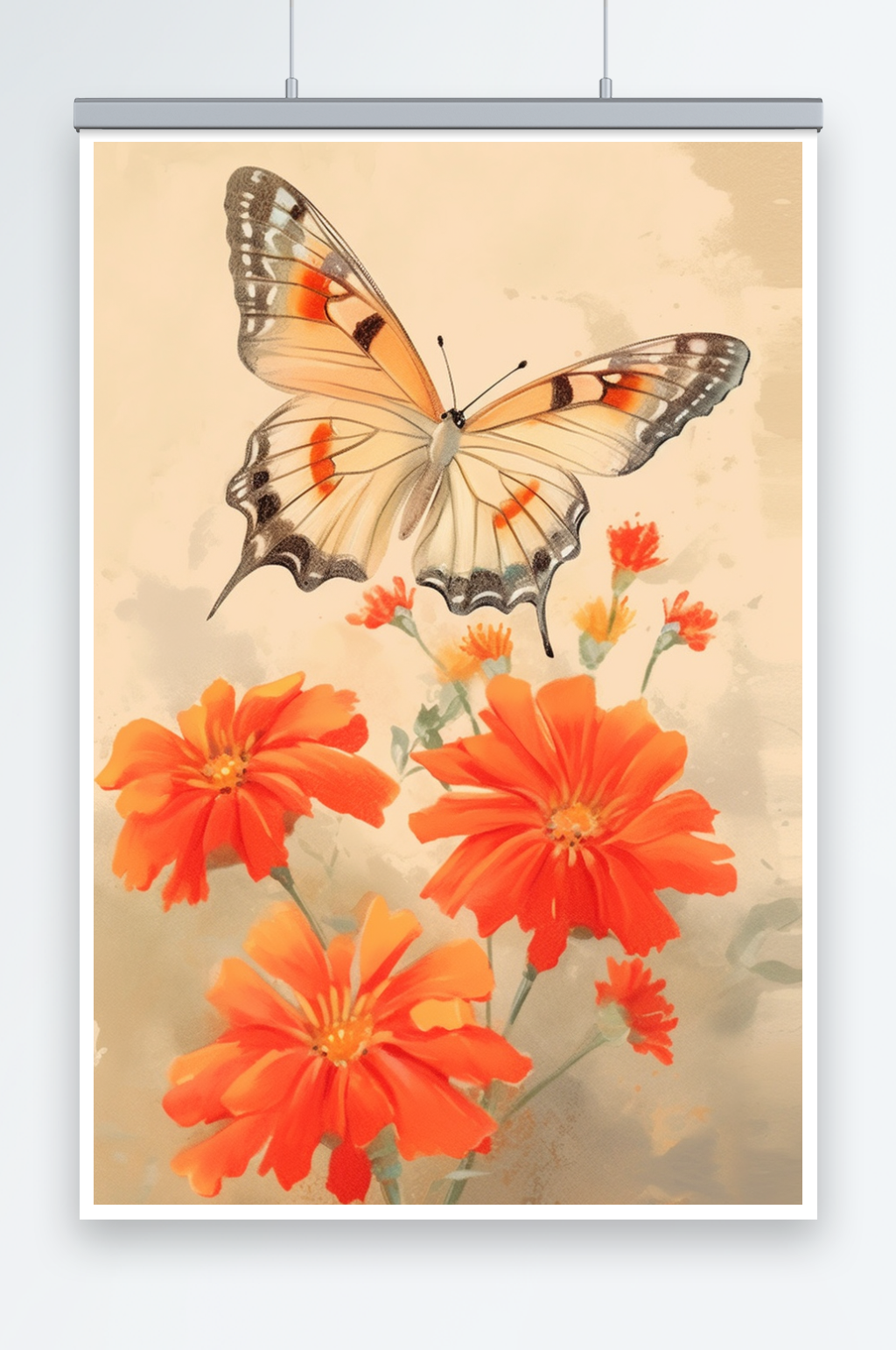 浪漫温馨蝶恋花插画素材
