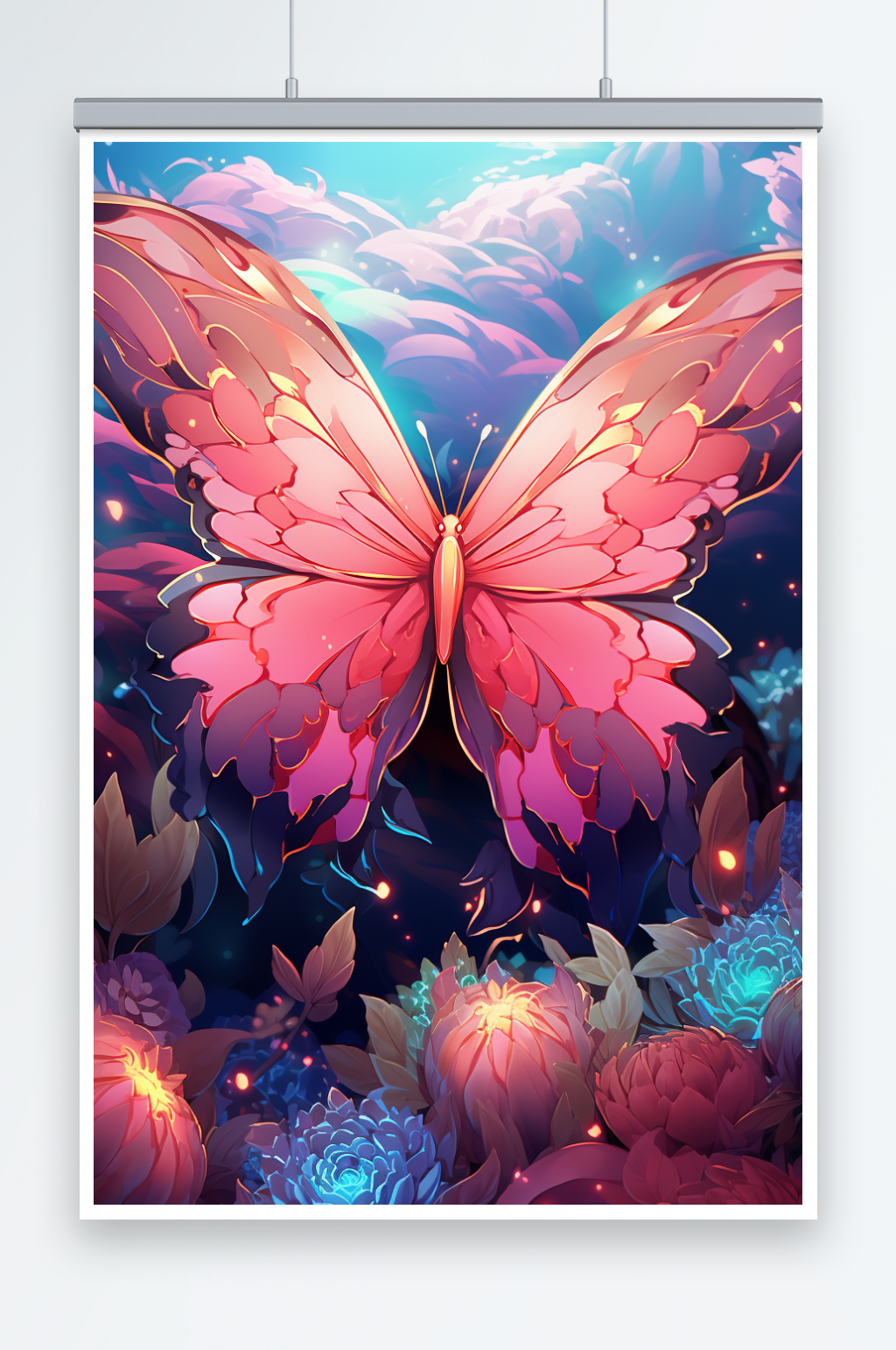 红色唯美蝴蝶浪漫插画素材