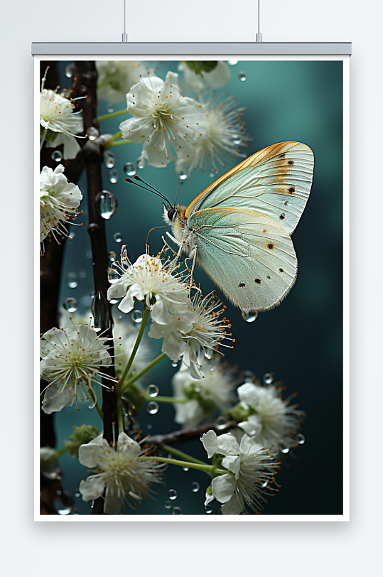 浪漫唯美白色花蝴蝶图片