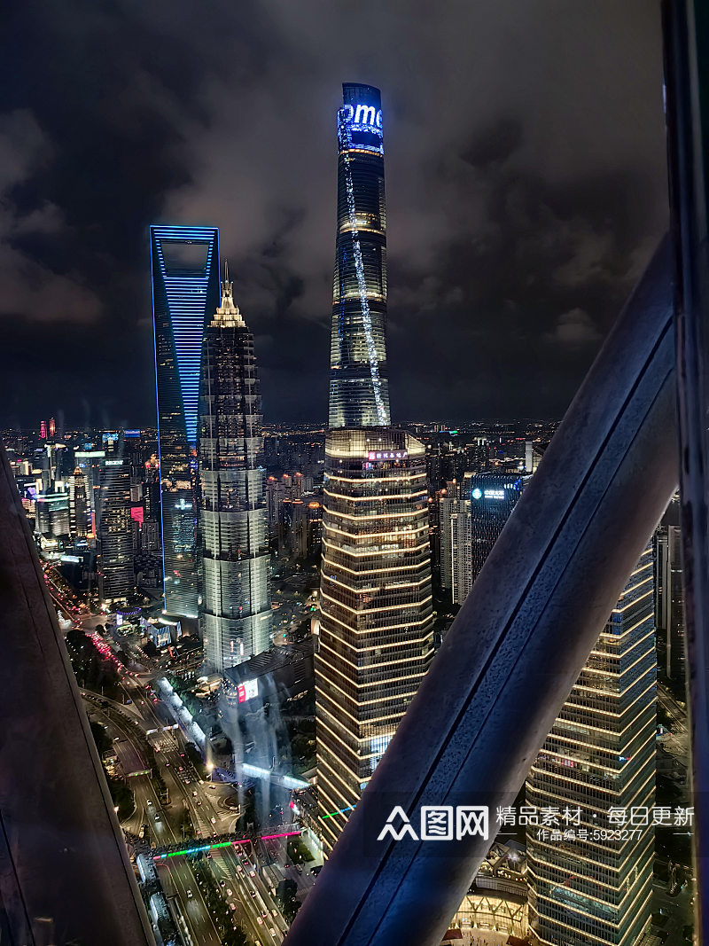 灯光璀璨的上海三件套夜景摄影图素材