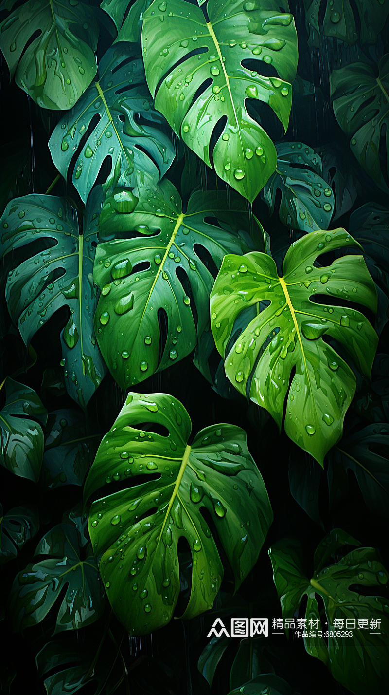 绿色清新龟背竹叶子背景素材