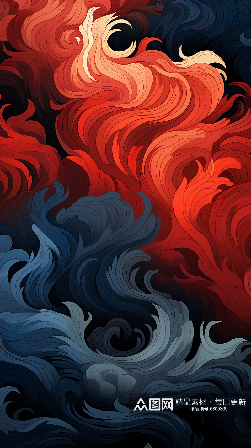 红色蓝色大气波浪背景素材