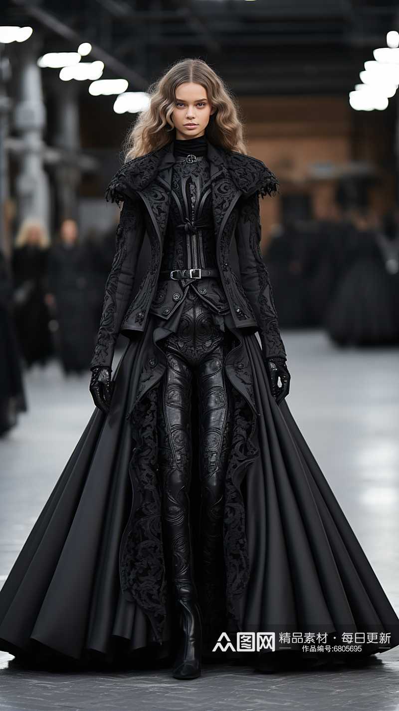 穿着黑色霸气服装的女模特素材