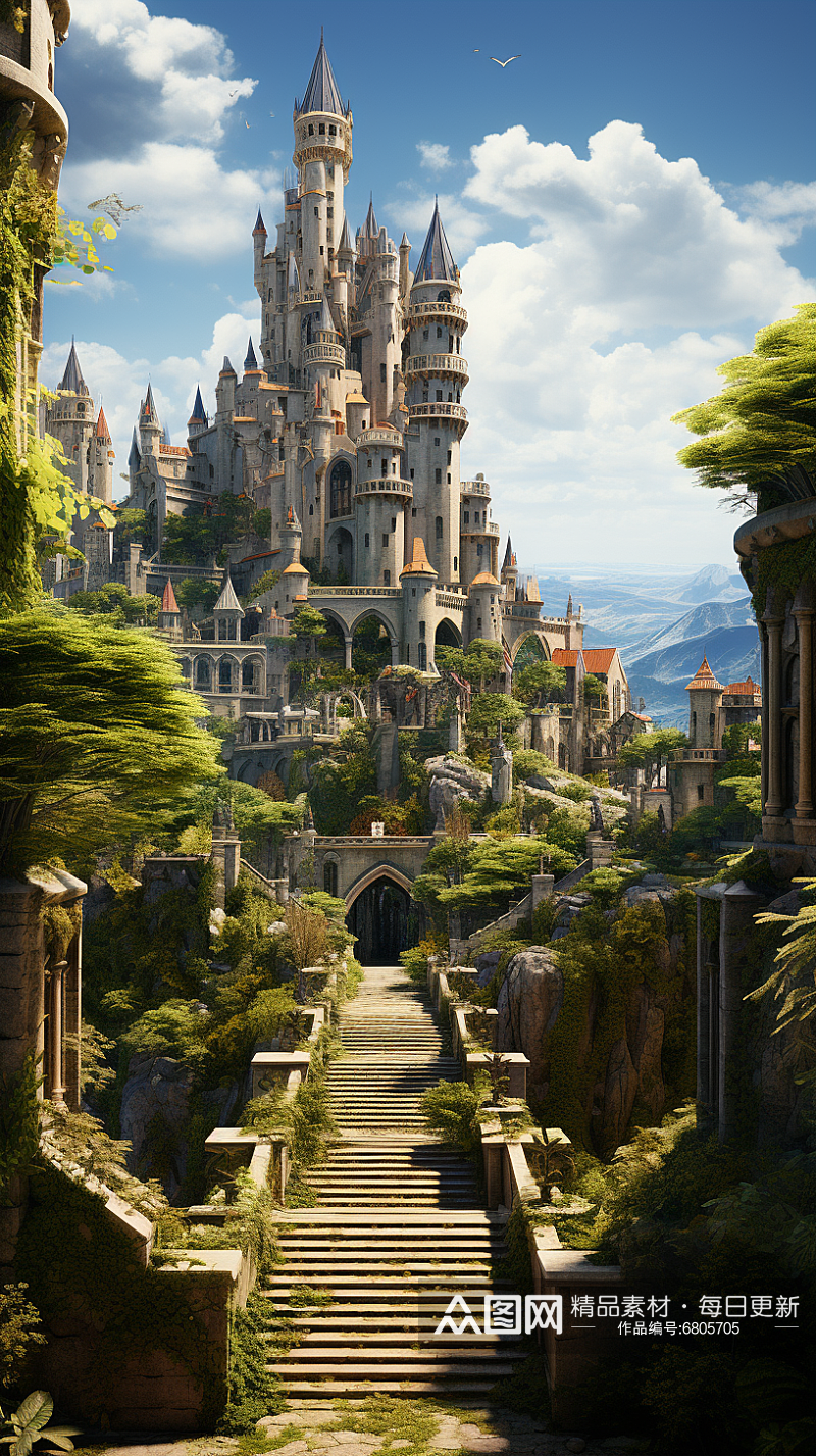 蓝天下高高矗立的城堡插画素材