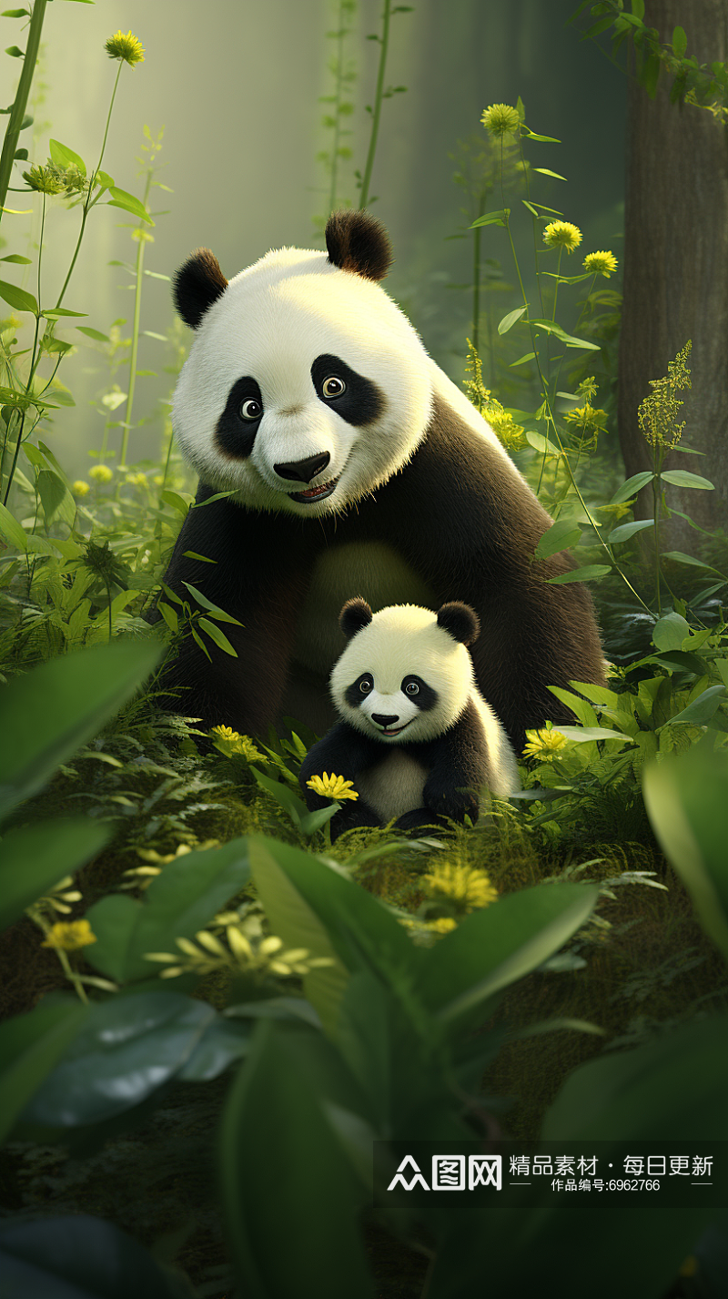 山林中的大熊猫插画素材