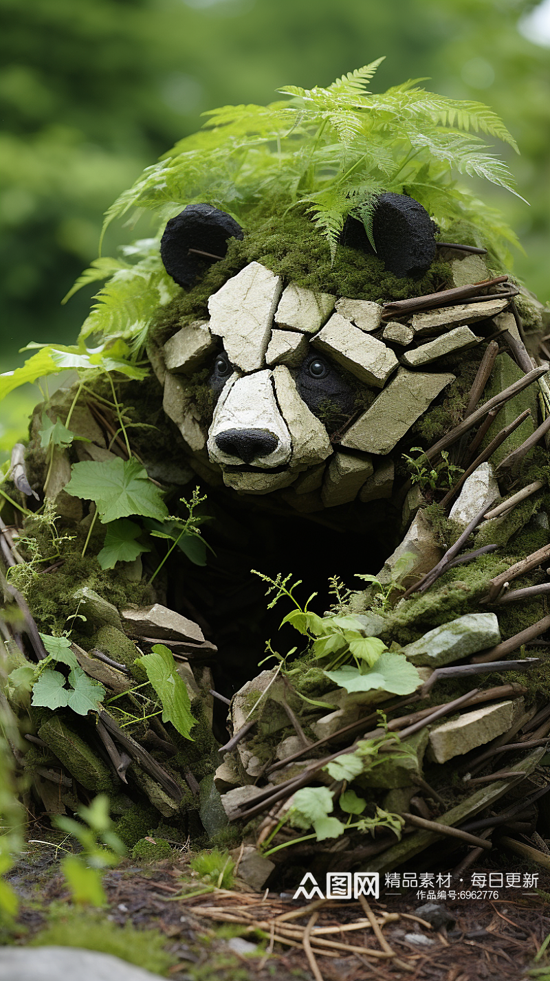 山石堆成的大熊猫创意装饰素材
