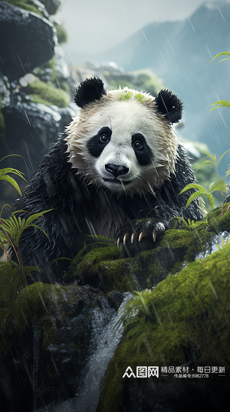 草丛中的大熊猫插画素材
