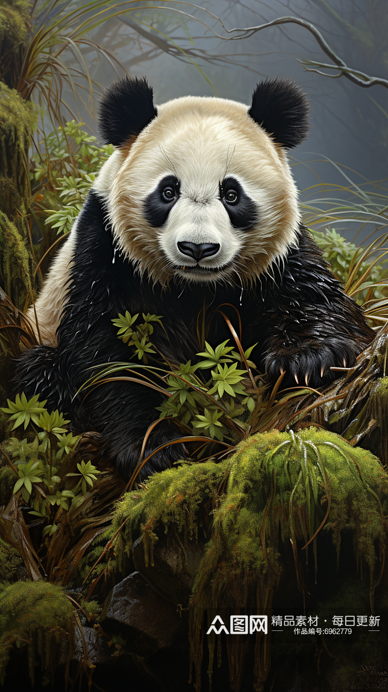 草丛中的大熊猫插画素材