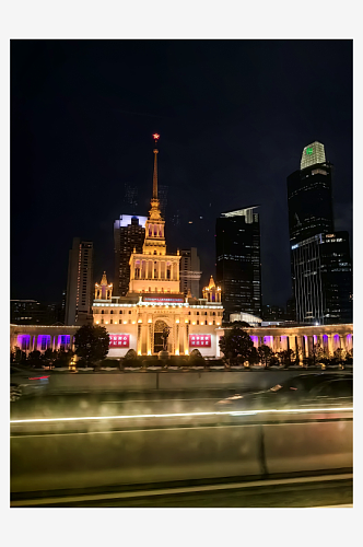 上海展览中心夜景摄影图