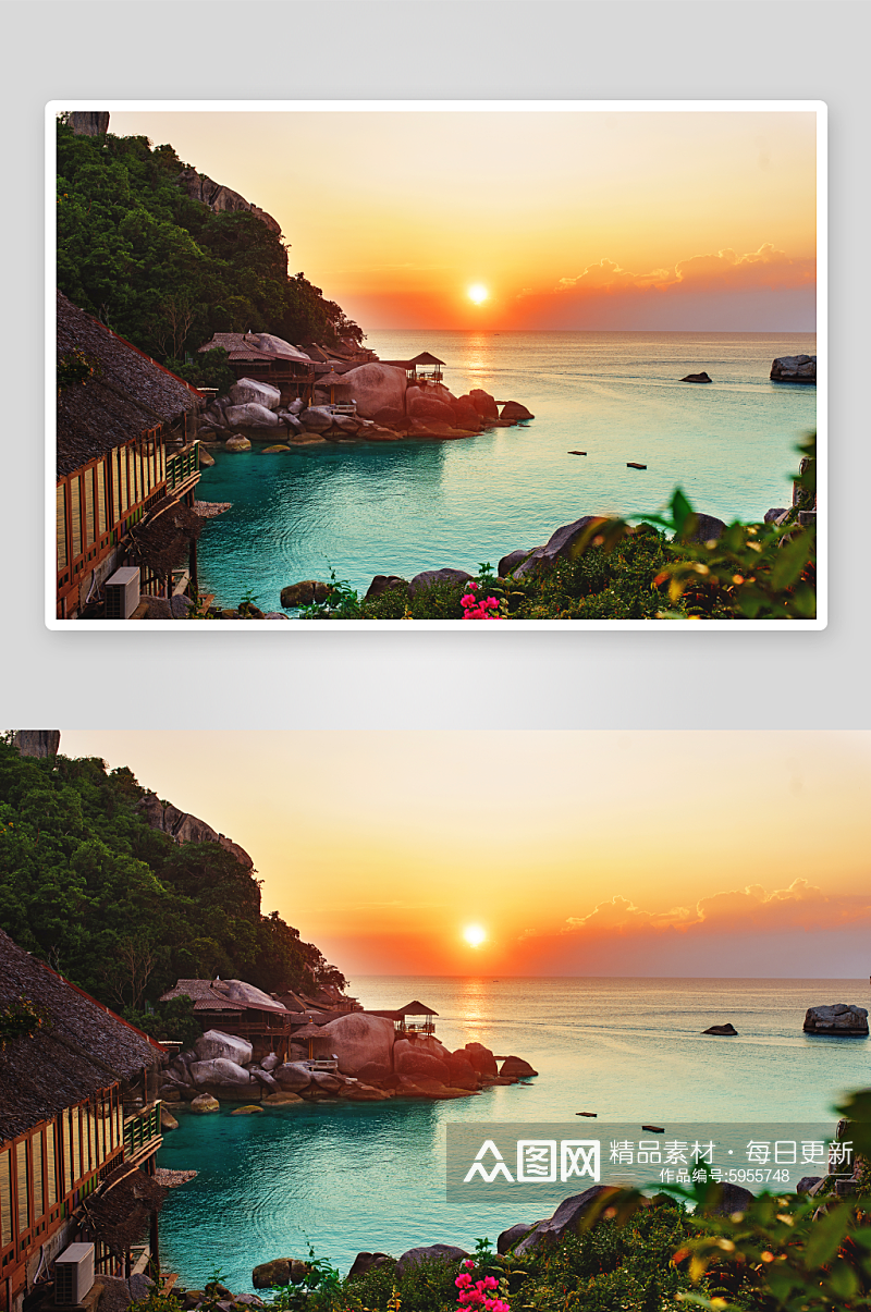 美丽的夕阳下的海边风景摄影图素材