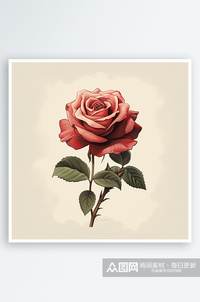 手绘红色玫瑰花插画素材