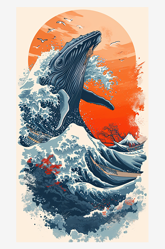 大型海洋生物鲸鱼插画