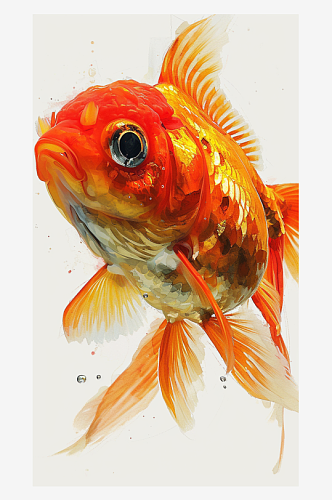 手绘在水中游弋的金鱼插画