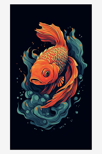 在水中游弋的金鱼插画