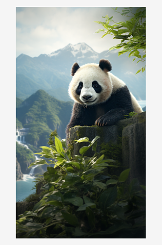 山中的大熊猫摄影图