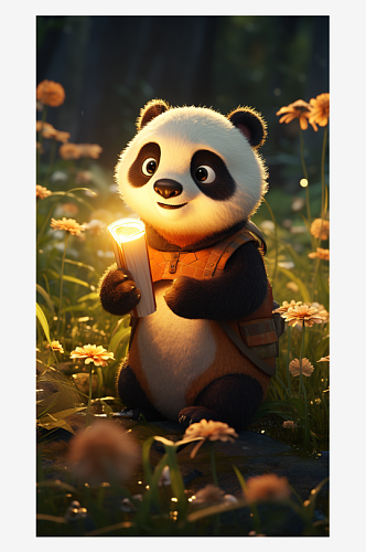 山林中的可爱大熊猫插画