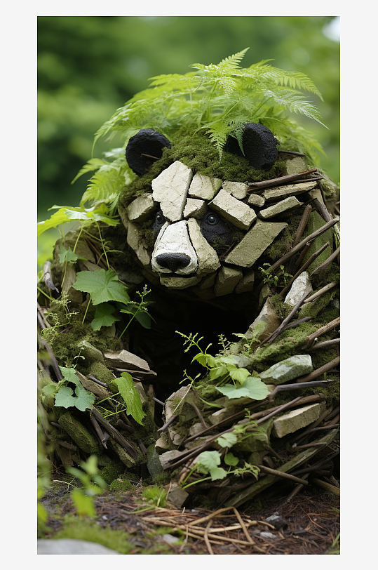 山石堆成的大熊猫创意装饰