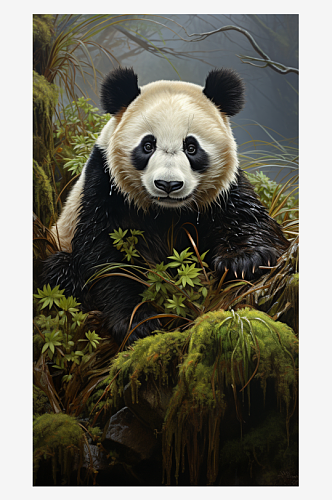 草丛中的大熊猫插画