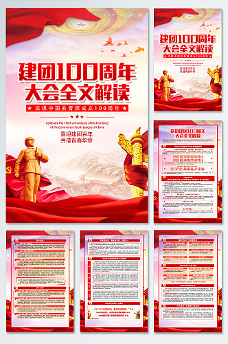 中国共青团建团成立100周年大会学习海报