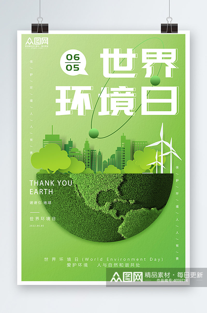 绿色简约世界环境日环保宣传海报素材