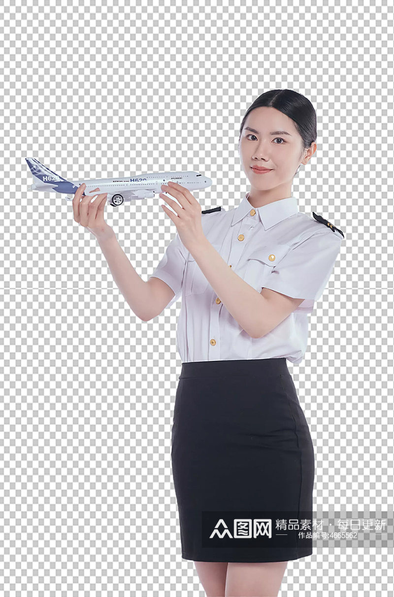 空乘航空人员手持飞机模型展示摄影图元素素材