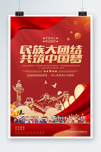 民族大团结共筑中国梦团结精神展板海报