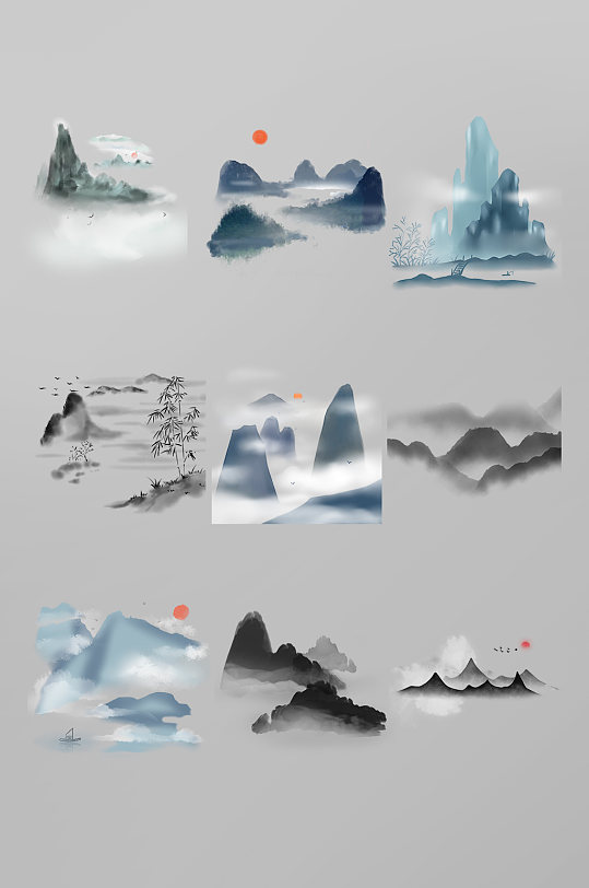 中国风山水水墨素材免扣元素-众图网